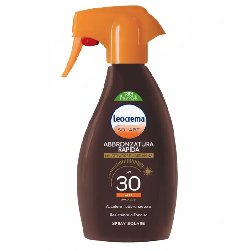 Leocrema Solare Abbronzatura Rapida SPF 30 - Spray 250ml Attivatore di Melanina Acceleratore Abbronzatura Protezione Corpo Solari