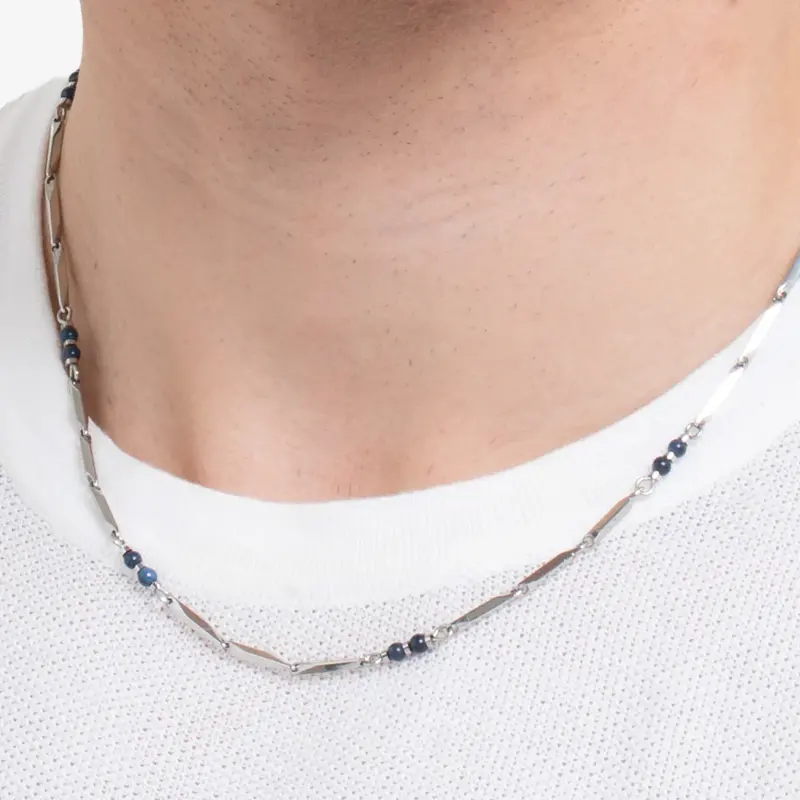 Luca Barra; Collana uomo in acciaio con pietre lapis