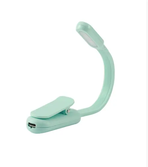 Luce da lettura a LED ricaricabile con clip verde pastello