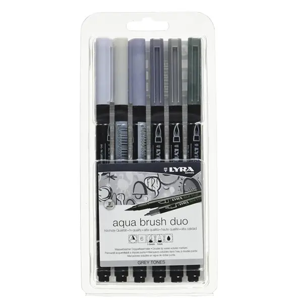 Lyra aqua brush duo set grey tones 6 pennarelli