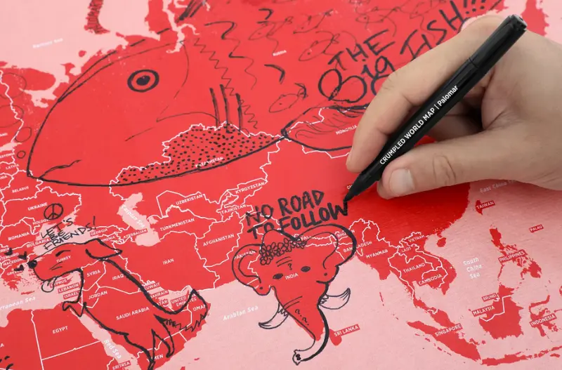 Mappa del Mondo Pieghevole Crumpled World Con Nomi Paesi