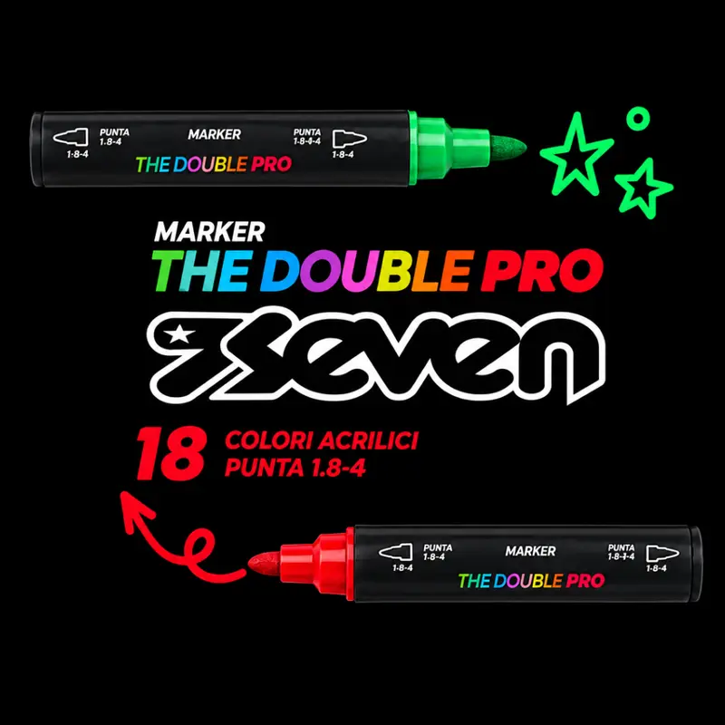 Marker acrilici Seven The Double Pro, set 9 pezzi (18 colori)