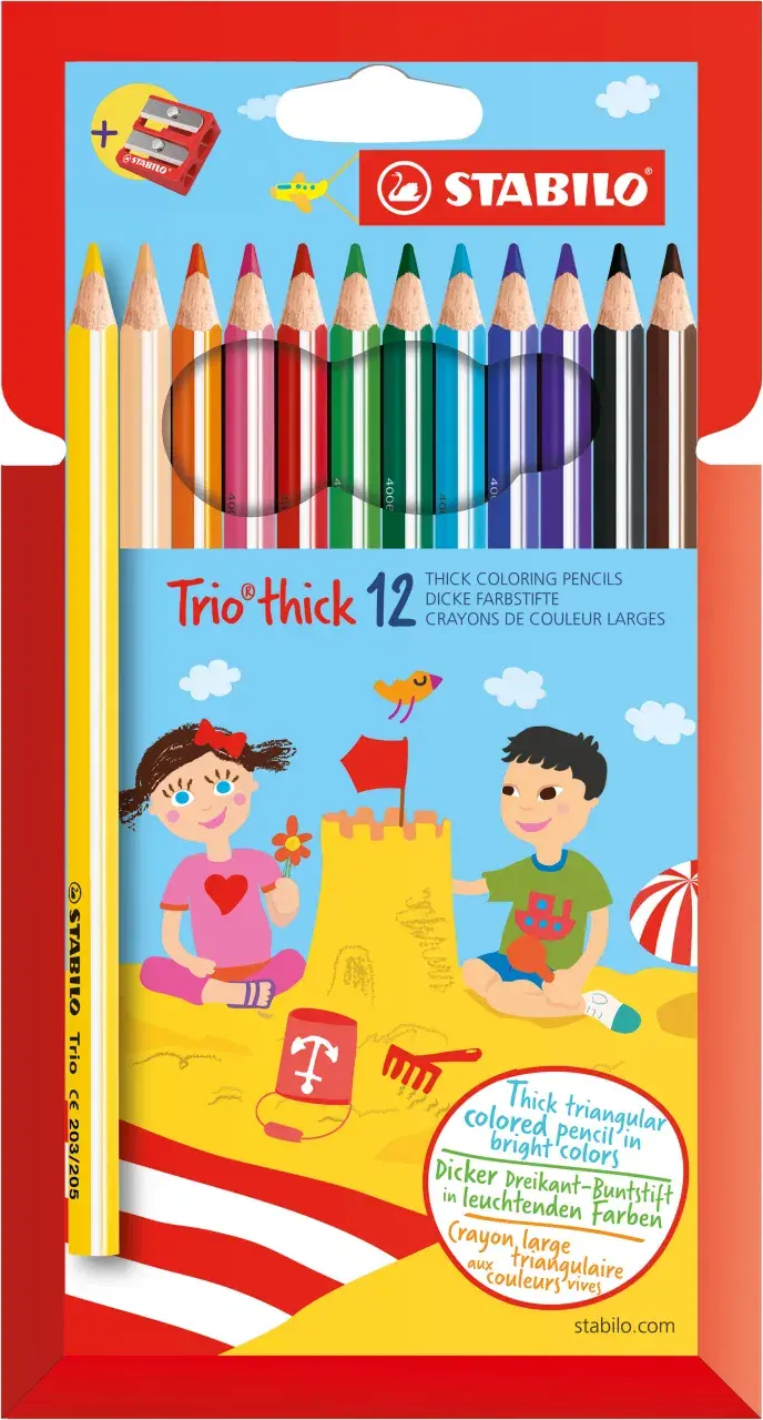 Matita colorata MAXI a sezione triangolare STABILO Trio thick - 12 pezzi