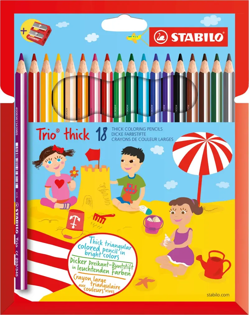 Matita colorata MAXI a sezione triangolare STABILO Trio thick - 18 pezzi