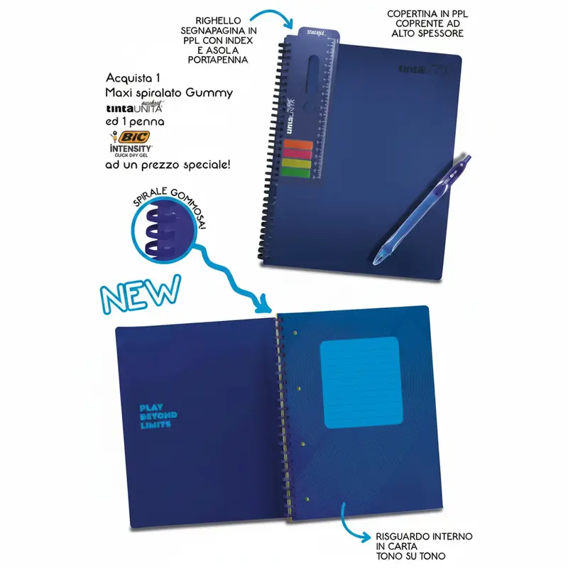 Maxi Quaderno Spiralato A4 Gummy Tinta Unita Excellent – Rig. 1R con Penna Gelocity