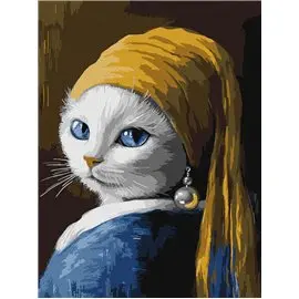 Painting by Numbers 30х40 KHO6687 Cat with a pearl earring