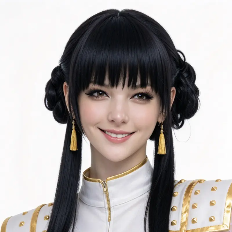 Peluca K-Pop Pro Nera Parrucca Donna con Chignon e Fronte per Cosplay Halloween