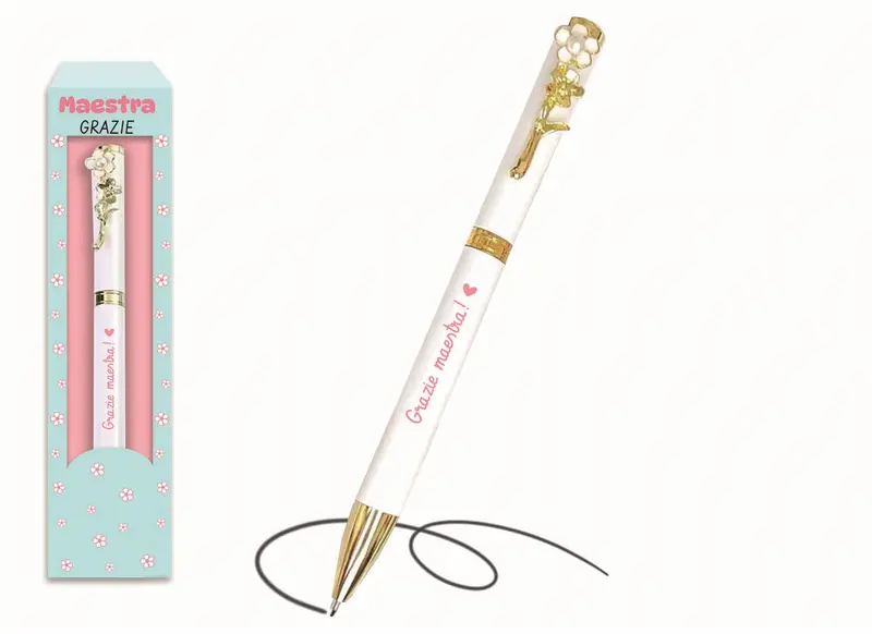 Penna Maestra – Metallo con Clip a Fiore Smaltato in Confezione Regalo | Virca