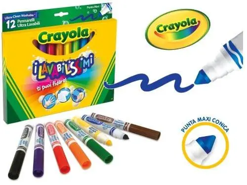 Pennarelli Crayola Lavabili Maxi 12 Colori Assortiti