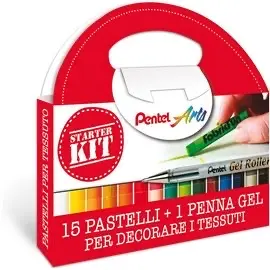 Pentel 00 Set Pastelli per tessuti 15 col + Roller 002