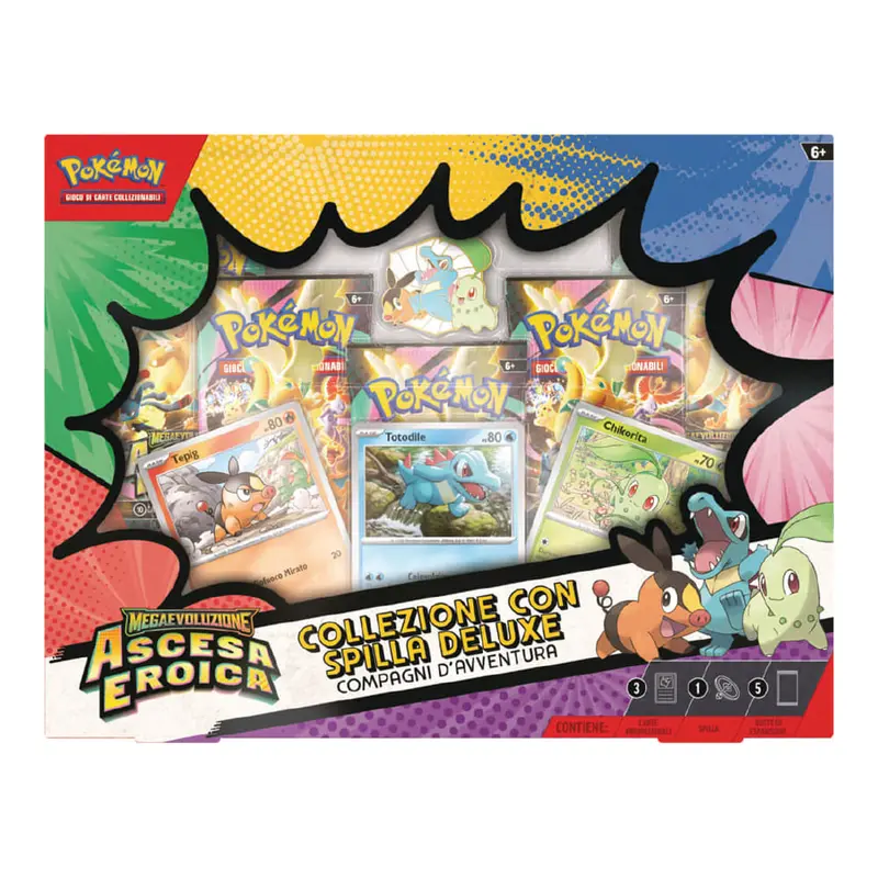 Pokémon GCC Megaevoluzione Ascesa Eroica – Collezione con Spilla Deluxe Compagni d’Avventura ITA