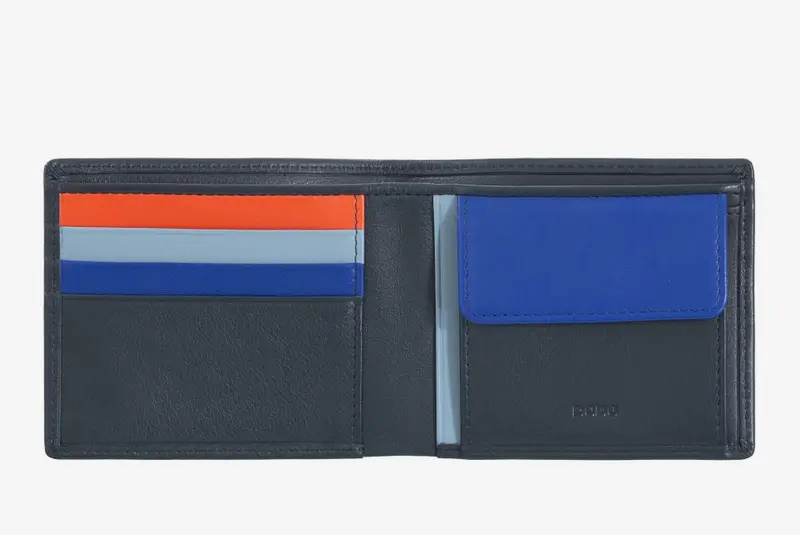 Portafoglio uomo in pelle RFID p/monete Colorful Navy - Azzorre - DùDù