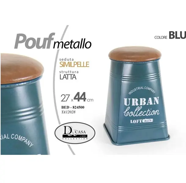 Pouf in metallo decorato seduta in simipelle 27x44 cm blu