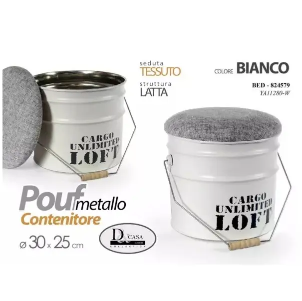 Pouf Poggiapiedi tondo contenitore seduta tessuto bianco