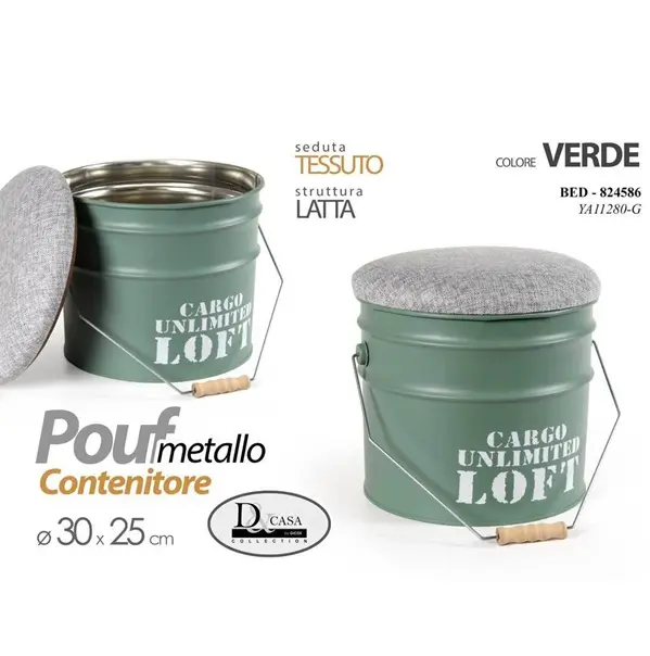 Pouf Poggiapiedi tondo contenitore seduta tessuto verde