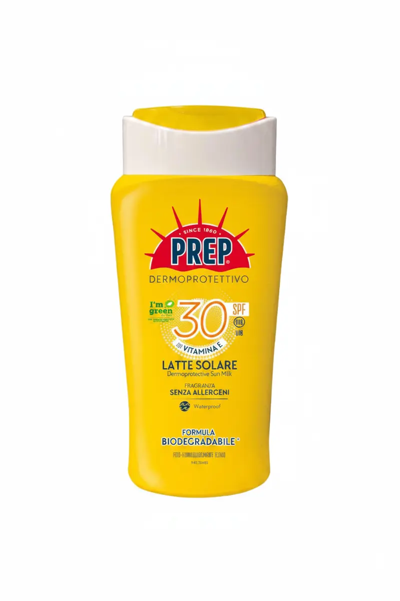 PREP Dermoprotettivo Latte Solare SPF 30 con Vitamina E - WaterProof Solari Protezione Corpo 200ml