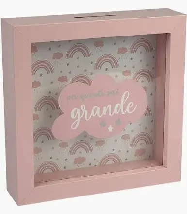 Salvadanaio Decorativo in Legno 16x16 cm – «Per quando sarò grande» | Rosa e Azzurro
