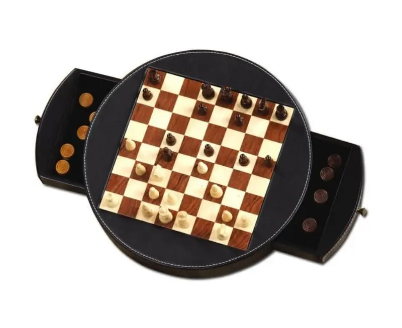 Scacchi e Dama legno e pelle Magnetica 30cm