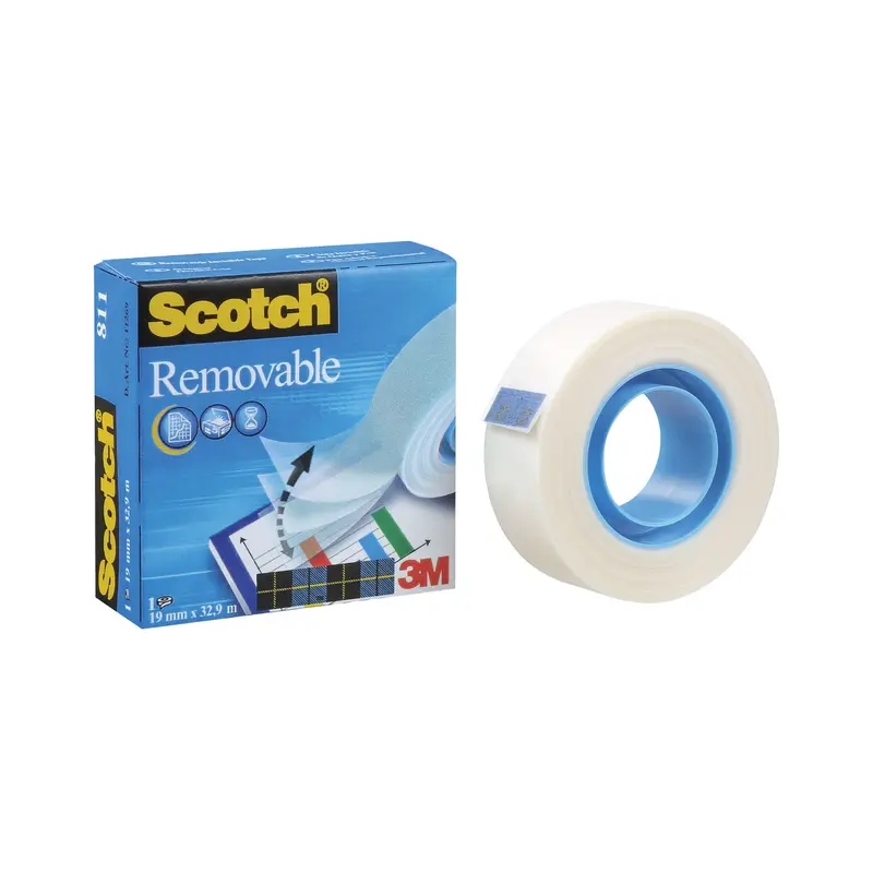 Scotch Removable 811 – Nastro adesivo invisibile rimovibile 19 mm x 33 m