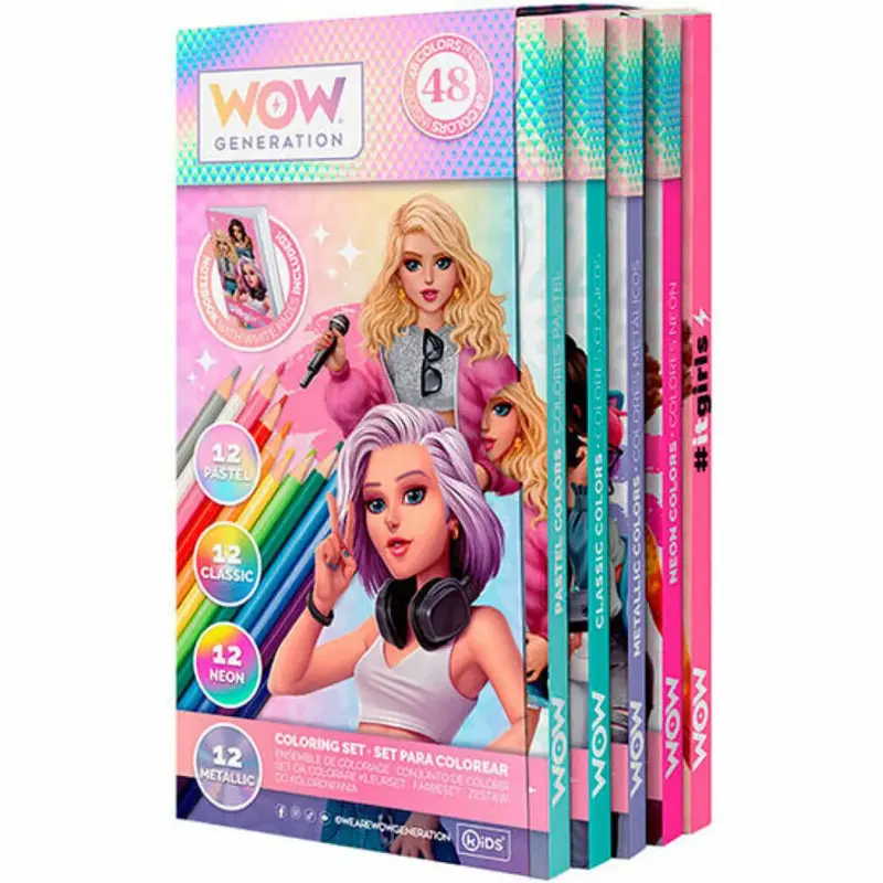 Set 48 Matite Colorate WOW Generation + Quaderno – Pastello, Neon, Classiche, Metalliche