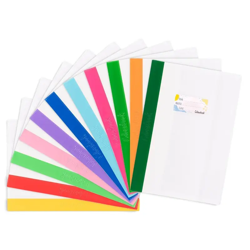 Set 5 Copriquaderni Maxi Trasparenti con Banda Colorata ed Etichetta