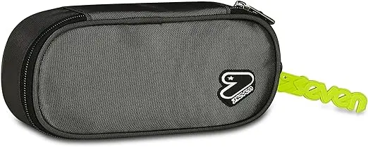 Seven Portapenne Scuola Round Plus, Grigio, Astuccio Ovale Con Elastici e Tasca Per Penne, Matite e Accessori, bustina