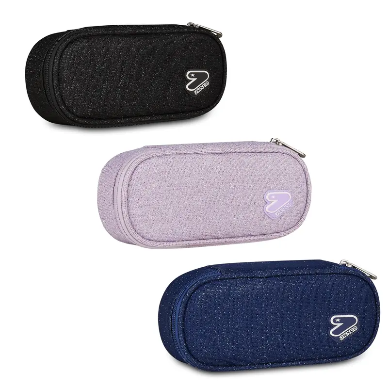 Seven Portapenne Scuola Round Plus Shiny Tech – Astuccio Ovale con Taschino Interno