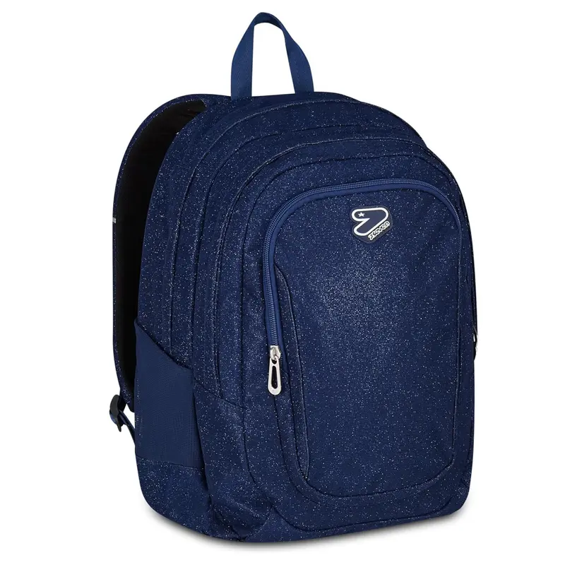 Seven Zaino Doppio Scomparto Tech Shiny – Blu, Effetto Glitter, 29L, Scuola Media e Superiore