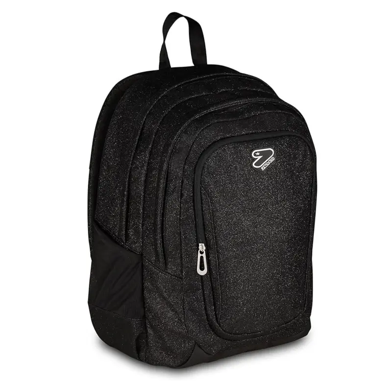 Seven Zaino Doppio Scomparto Tech Shiny – Nero, Effetto Glitter, 29L