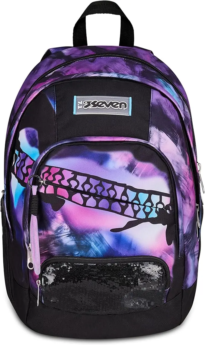 Seven Zaino Scuola Dual PINK FUSION, Doppio Scomparto, Viola, 32 L, Multifunzione, Tasca attrezzata, Tasca laterale porta borraccia, Scomparto porta pc