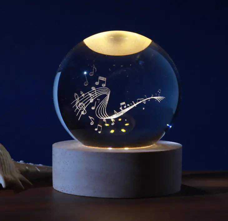Sfera di vetro 3D con Led RGB Multicolore cavo USB a tema MUSIC