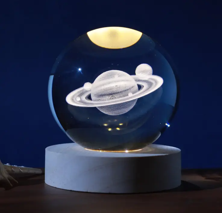 Sfera di vetro 3D con Led RGB Multicolore cavo USB a tema SATURNO