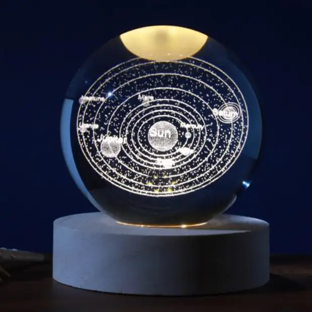 Sfera di vetro 3D con Led RGB Multicolore cavo USB a tema SISTEMA SOLARE