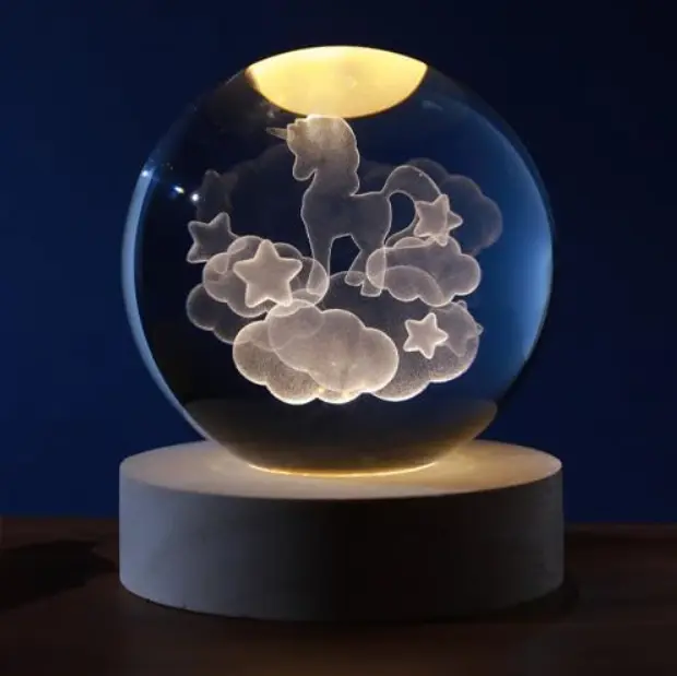 Sfera di vetro 3D con Led RGB Multicolore cavo USB a tema UNICORNO