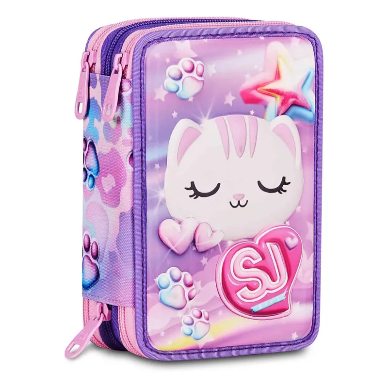 SJ Glowcat - Astuccio Scuola 3 Zip 3D