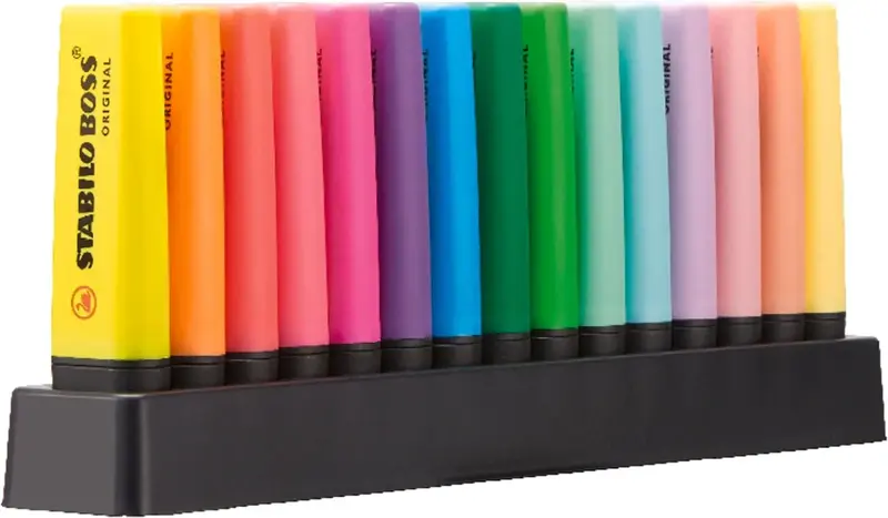 Stabilo BOSS ORIGINAL - Evidenziatore - Desk-Set - 15 Colori Assortiti 9 NEON + 6 Pastel