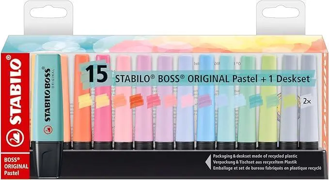 Stabilo BOSS ORIGINAL Pastel – Desk Set con 15 Evidenziatori