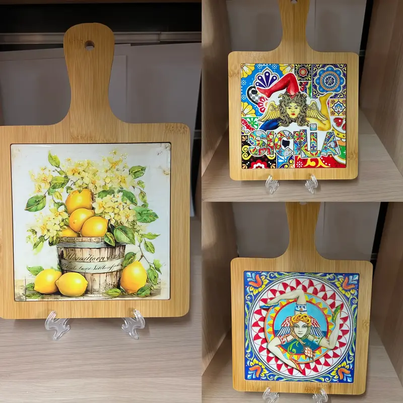 Tagliere in legno con mattonella maiolica