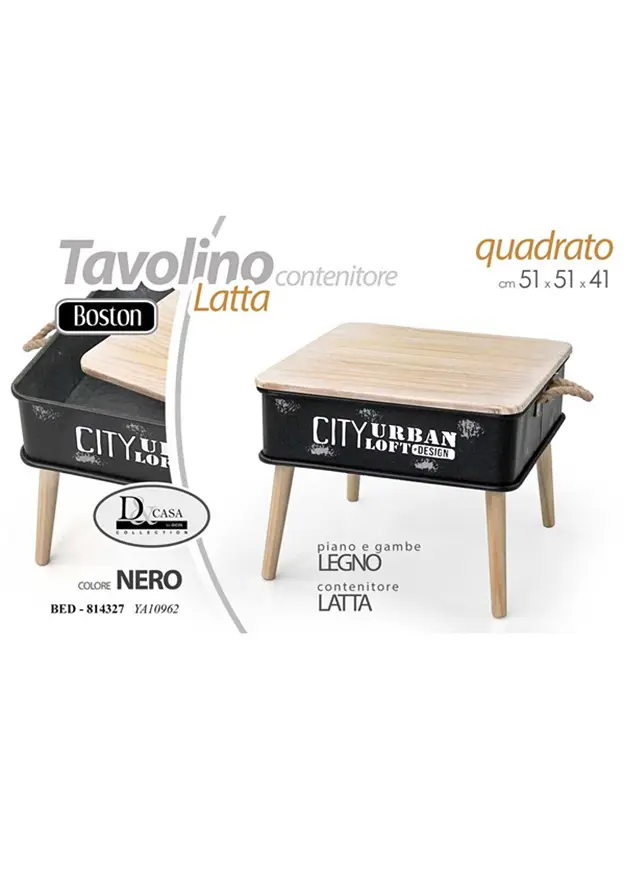 Tavolino con conttenitore in latta 51x51x41CM - NERP