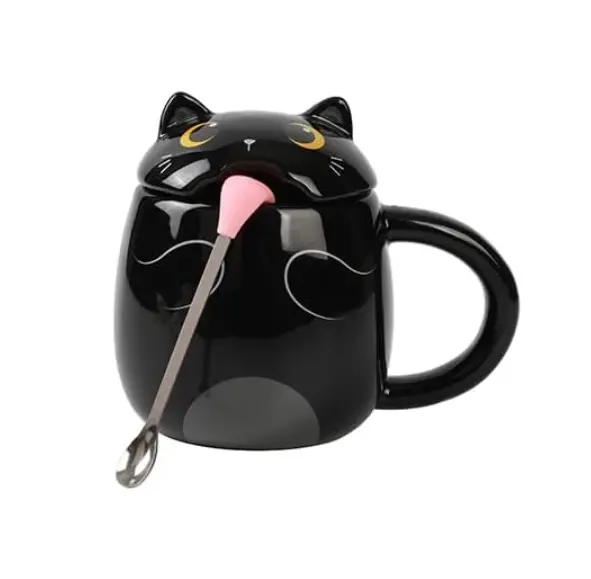 Tazza con cucchiaino a forma di lingua BLACK CAT 400ml