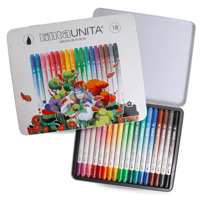 Tinta Unita Brush Bi Punta Fraffrog Special Edition Metal Box 18 Pennarelli
