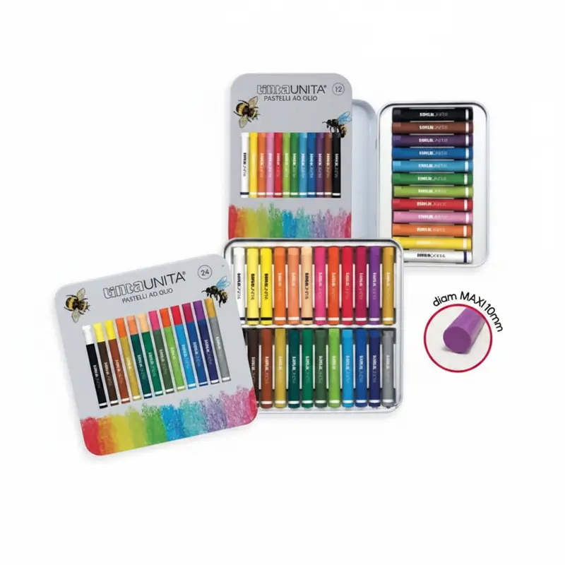 Tinta Unita Pastelli ad Olio in Scatola di Metallo – Set da 12 o 24 Colori