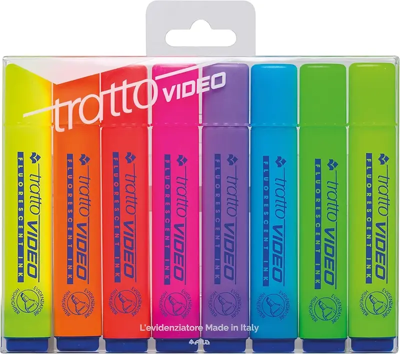 Tratto Video Evidenziatori, Multicolore, 832100, Colori Classici 8 pz