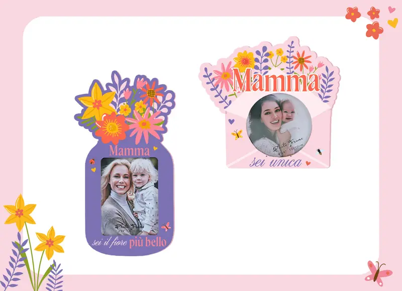Virca – Portafoto Sagomato con Fiori e Messaggio Mamma